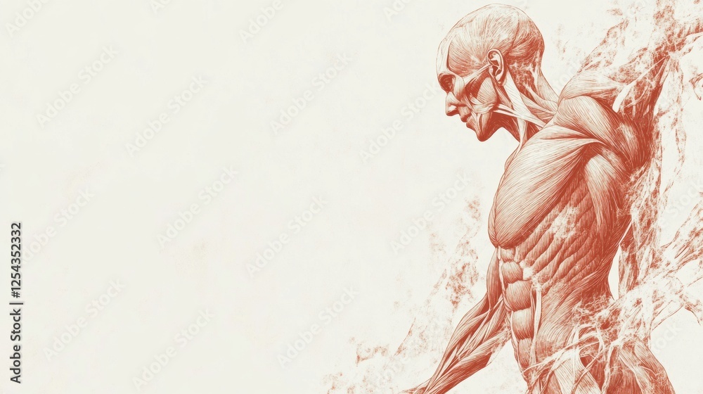 Poster detailed anatomical illustration of the muscular system showcasing intricate muscle fibers and struc