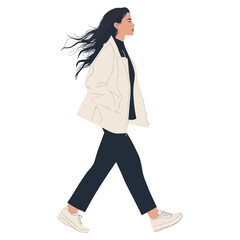 Fototapeta premium A woman jogging illustration walking minimalist vector