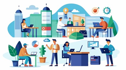 Obraz premium Employees work in a variety of settings, including offices, factories, and remote locations.