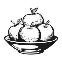 Simple apples on bowl linear art illustration fruit vector