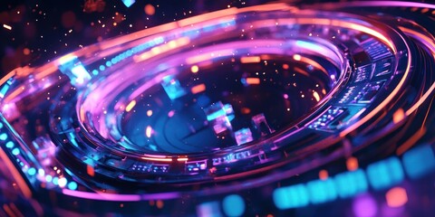 Obraz premium Abstract Futuristic Technology Interface: Neon Glow and Digital Elements
