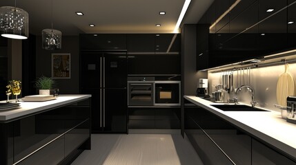 Sleek Modern Black Kitchen Design: Luxurious and Minimalist Interior