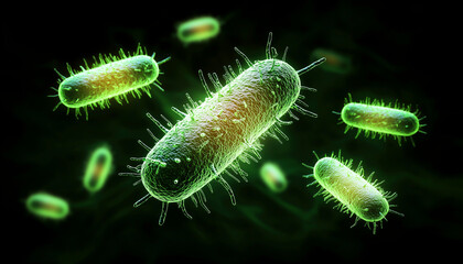Fototapeta premium 3D illustration of bacteria on a background, microscopically sharpened. Generative AI.