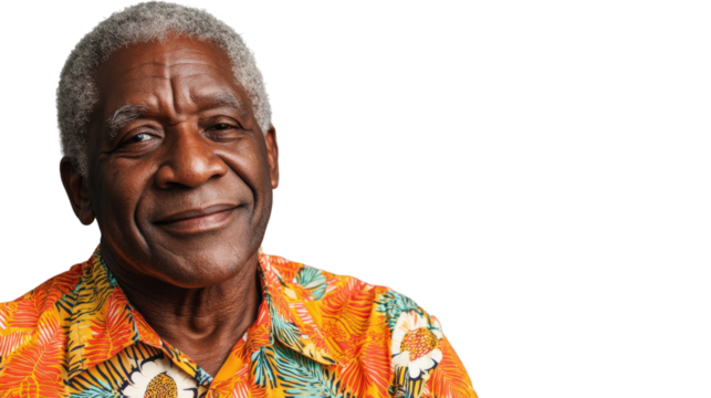 Elderly man smiling confidently with a transparent background