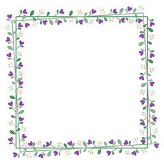 Square Borders Frame Or Wreath With Leaves And Love Purple Flowers