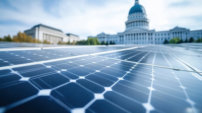 Solar panels at a government building showcase renewable energy initiatives