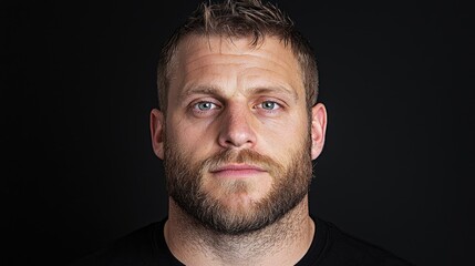 Fototapeta premium Serious man portrait, dark background, studio shot, head and shoulders