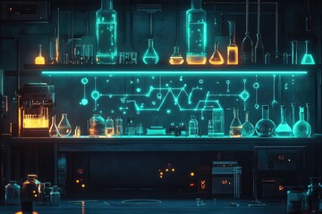 Test tubes and flasks: chemical reactions, scientific equipment, liquid solutions, lab experiments, glass vessels, chemical reactions, laboratory procedures, experimental liquid, academic research.