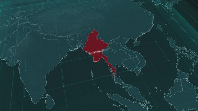 Zoom in to the map of Myanmar, with text and textless