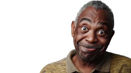 Senior man making funny face with transparent background