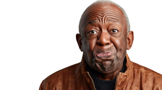 Senior man making funny grimace with transparent background