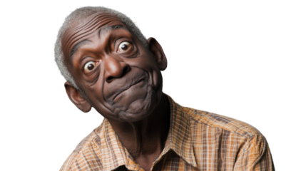 Senior man making grimace with transparent background
