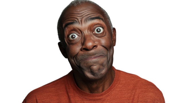 Senior black man making funny face with transparent background
