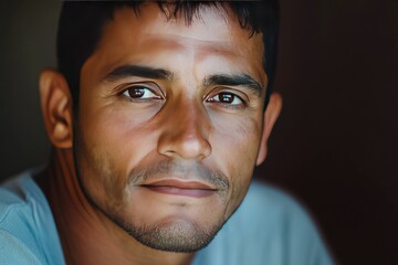 Fototapeta premium A Young Mans Close Up Portrait Shows His Face