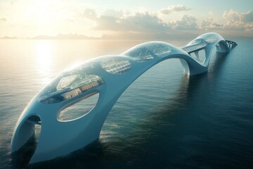 High-tech futuristic train gliding on elevated tracks