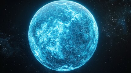 A futuristic glowing Earth with a digital energy field, perfect for copy space.