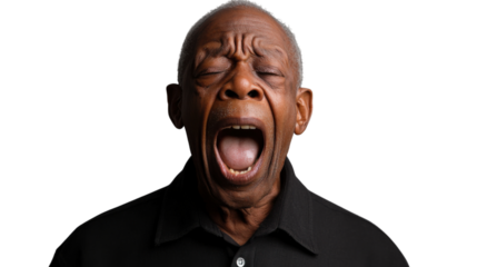Senior man yawning with transparent background