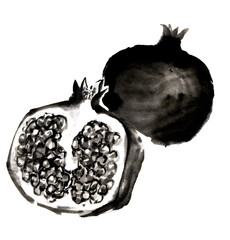 水墨技法で描いたザクロの実