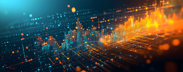 Abstract digital visualization of data trends with vibrant colors and glowing elements