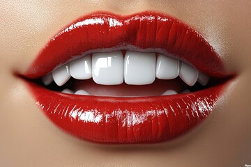 Obraz premium Red lips and perfect white teeth smile