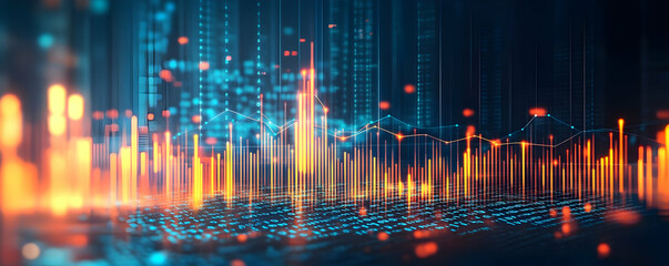 Abstract digital visualization of data analysis with vibrant colors and graphs