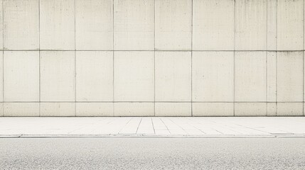 Minimalist concrete wall with textured panels and a clean pavement in an urban setting