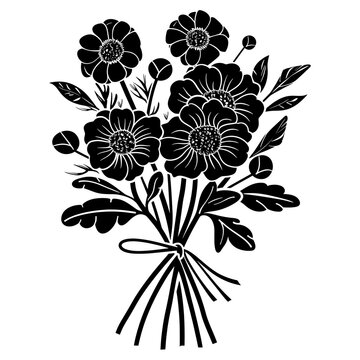 black and white floral bouquet clip art preview