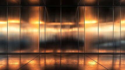 Reflective metallic interior with warm lighting creating an abstract atmosphere for modern design