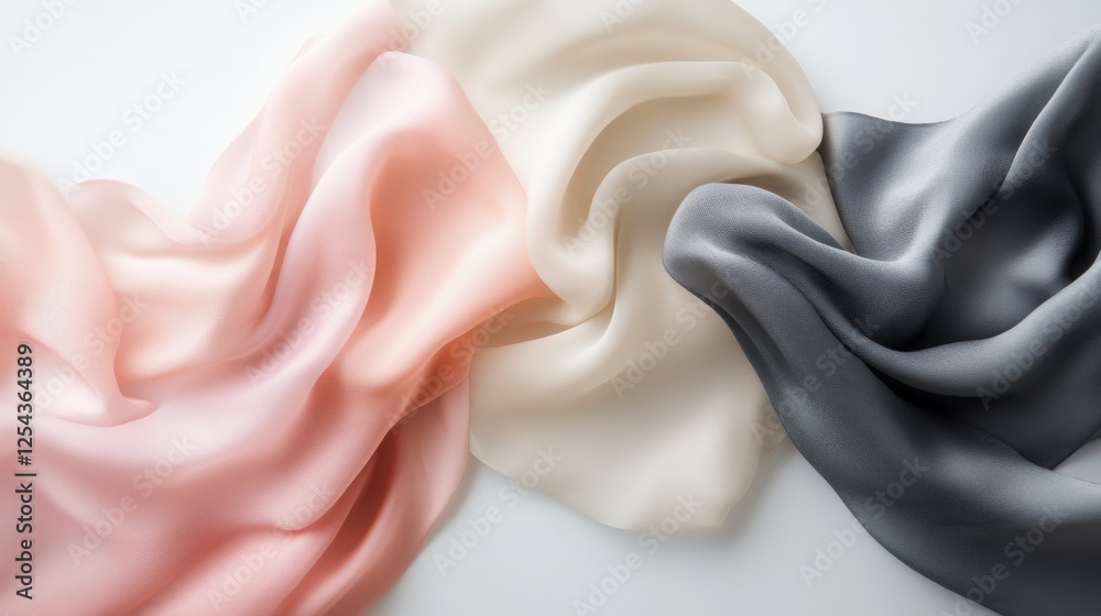 Aufkleber Elegant flowing silk fabrics in soft tones and neutral background creating a serene atmosphere for creative designs. Generative AI