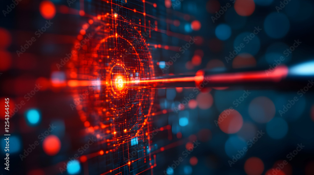 Poster abstract visualization of a laser beam interacting with digital data patterns