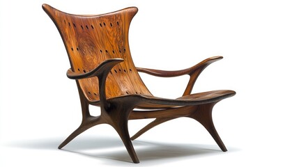 Mid Century Modern Wooden Lounge Chair On White Background