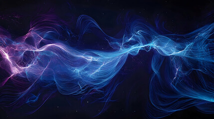 Fototapeta premium Abstract swirling waves of blue and purple light in a dark cosmic background