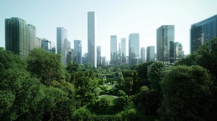 Obraz premium Cityscape With Lush Green Park