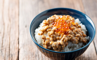 Natto rice with salmon roe