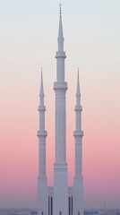 Fototapeta premium Stunning Architectural View of a Modern Mosque Against a Vibrant Sunset Sky with Pastel Colors