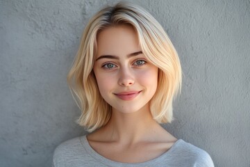 Naklejka premium Portrait of a smiling young woman with blonde hair