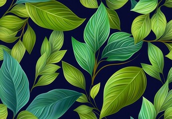 Intricate Green Leaf Pattern on Dark Background
