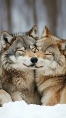 Naklejka premium Wolves Huddle in Snow