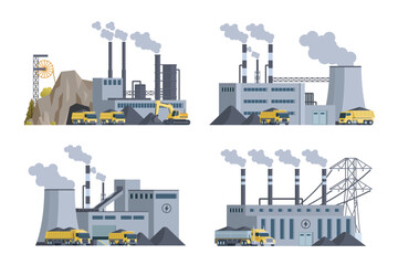 Coal power plant industrial vector collection. Fully editable illustration, ideal for infographics & designs