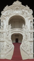 Obraz premium Ornate Baroque Architecture with Intricate Sculptures and Grand Staircase in Historic Building Interior