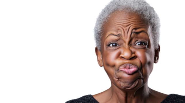 Senior black woman making funny face with transparent background
