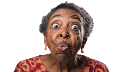 Senior african american woman making funny face with transparent background