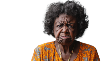 Senior black woman showing disgust expression with transparent background