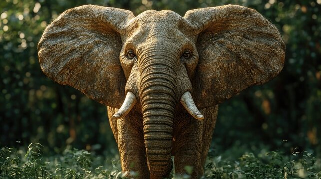 Majestic elephant standing in lush green forest, showcasing natural beauty and wildlife conservation