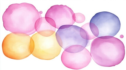 Abstract Watercolor Circles Pastel Pink Purple Yellow Orange Design Background