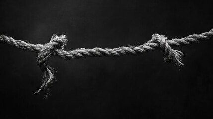 Knotted rope against dark background, symbolizing connection or disconnection