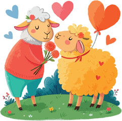 Obraz premium Sheep Couple valentine’s day