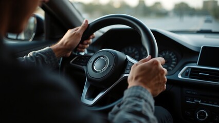 Close-Up of Hands on Steering Wheel While Driving in a Car