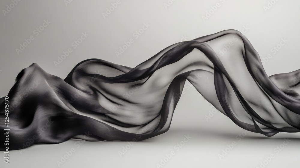 Aufkleber Flowing silk fabrics create elegant waves against a soft neutral background for modern design inspiration and artistic exploration. Generative AI