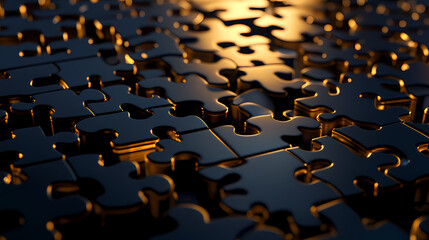 Black Puzzle Pieces with Shadow and Light Effects